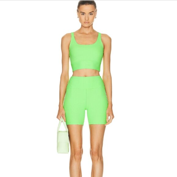 Year of Ours Gym Crop Bra Ribbed Tank Neon Kiwi Green XS - Picture 5 of 8